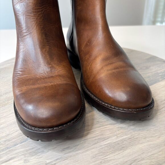 Frye Women's Veronica Brown Leather Zip Booties Biker Boots‎ US Size 7 1/2 - Picture 4 of 11